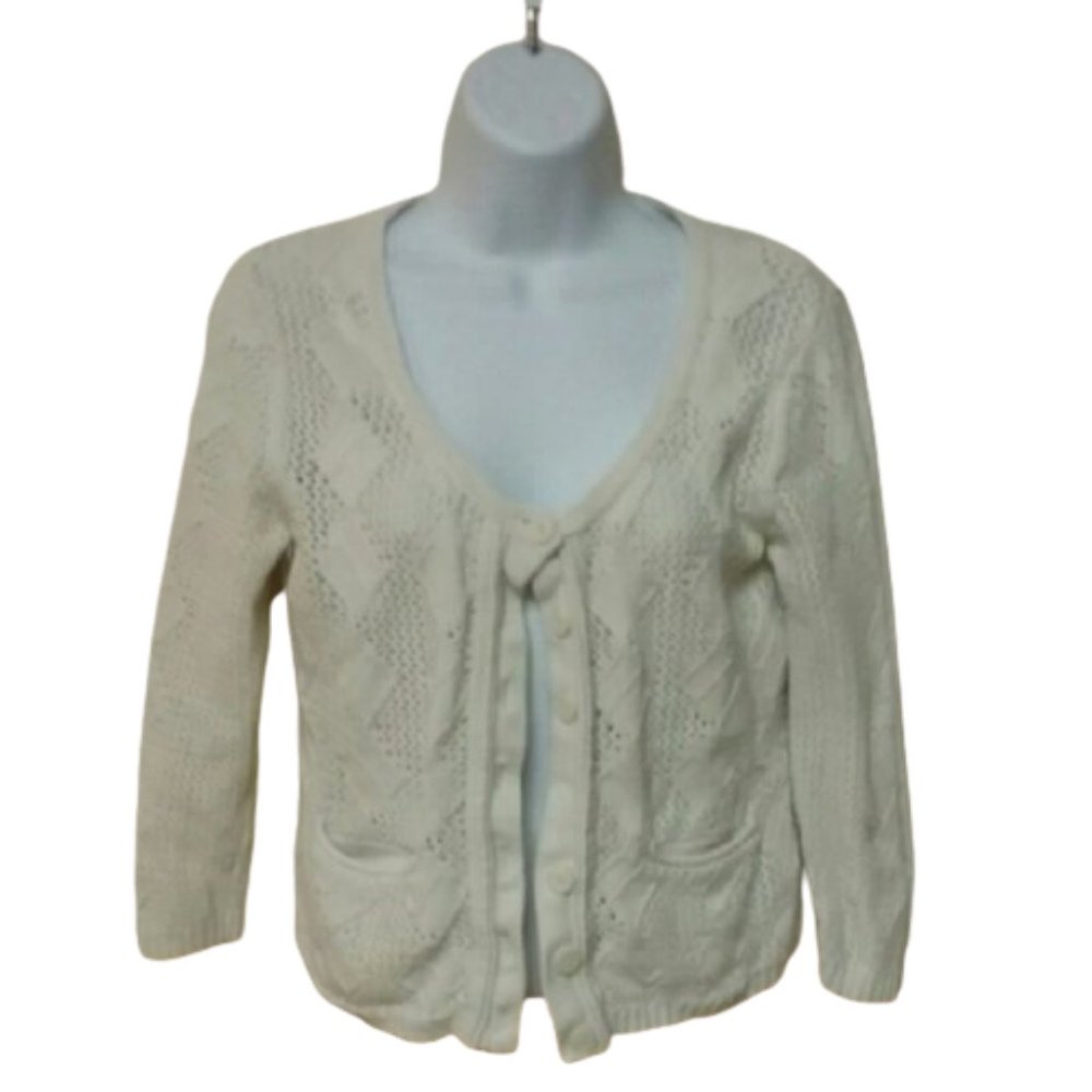 {Sparrow} Cream Diamond Pattern Knit Cardigan